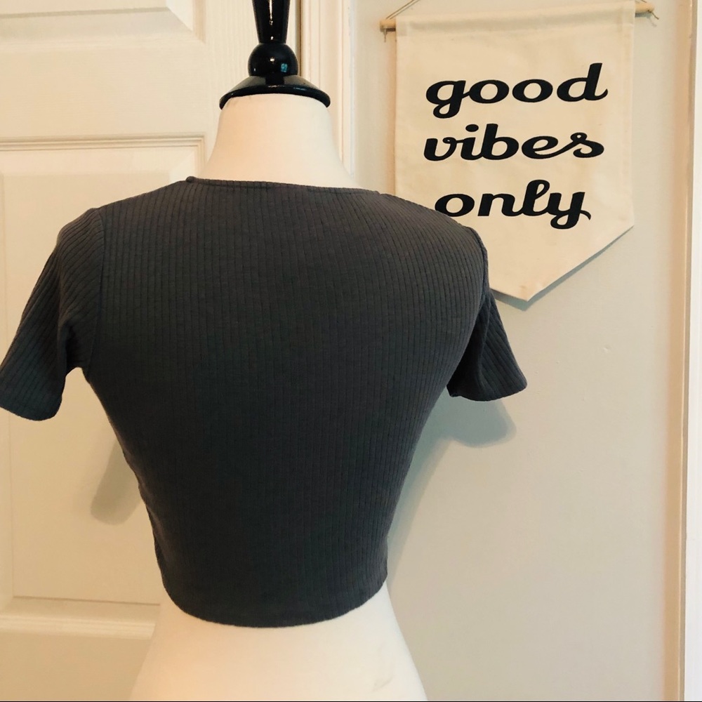 Topshop Grey Ribbed Crop Top, Size 4 - Picture 3 of 4